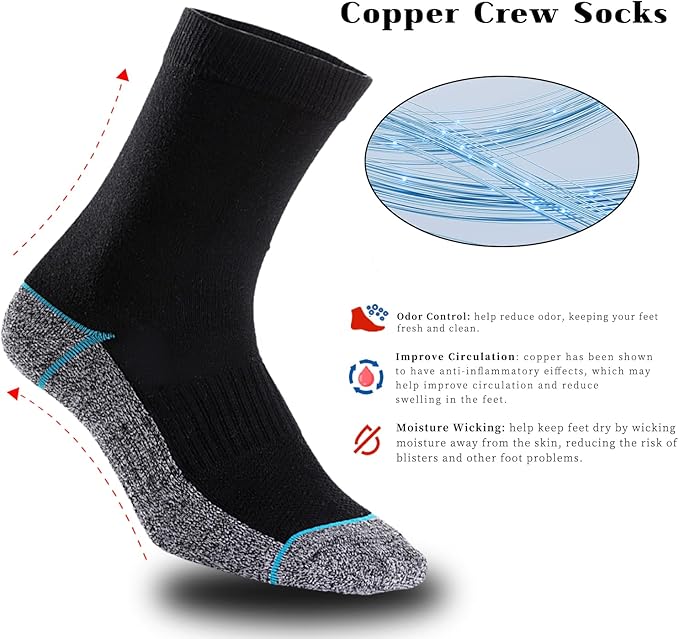 Kodal Copper Infused Crew Socks Business Athletic Moisture Wicking Odor Free Comfortable for All Day Wear (4/5 Pairs)