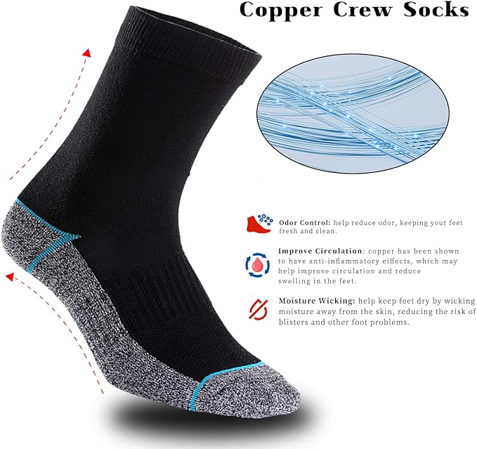 Kodal Copper Infused Crew Socks Business Athletic Moisture Wicking Odor Free Comfortable for All Day Wear (4/5 Pairs)