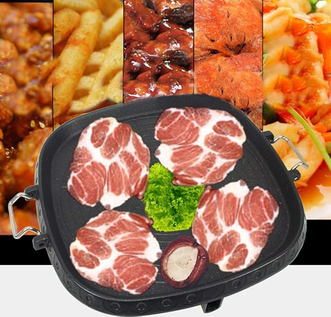 Korean Style Square Grill Pan with Maifan Coated Surface,Non-stick Smokeless Barbecue Stovetop Plate for Indoor Outdoor BBQ 32x32cm/12.5x12.5in