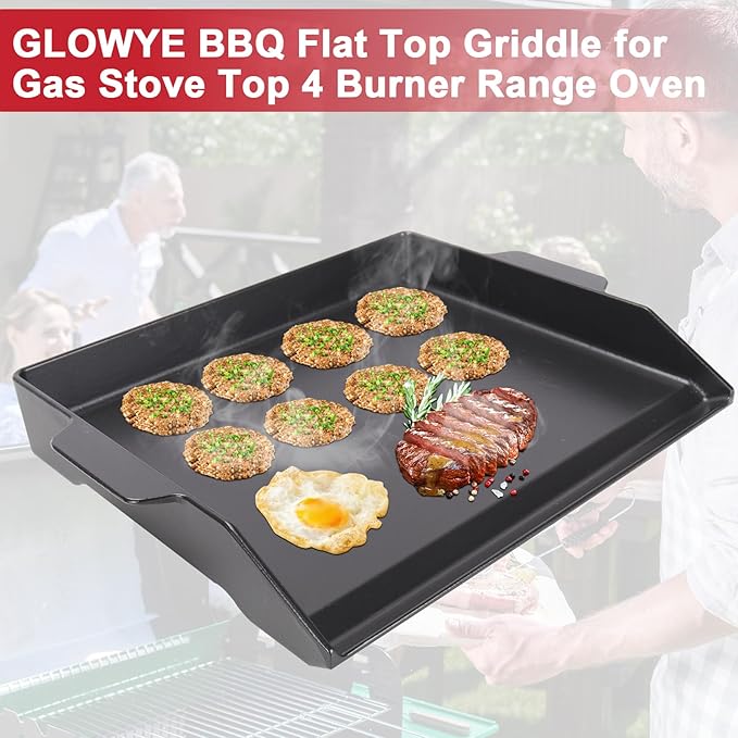 Universal Cast Iron Cooking Griddle for Gas Grill, 18.6" x 14" Nonstick Coating Griddle Flat Top Plate for Charcoal Grill, Stove Oven, Electric with Knife and Spatula Set