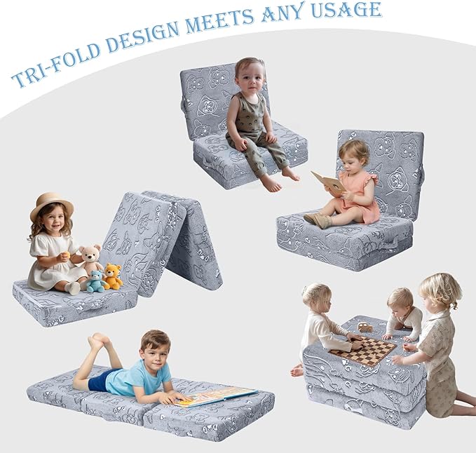MeMoreCool Glow-in-The-Dark Dog Foldable Floor Mattress for Kids, Trifold Nap Mat for Toddlers, Portable Daycare Sleeping Futon or Floor Bed, 57x22 Inch