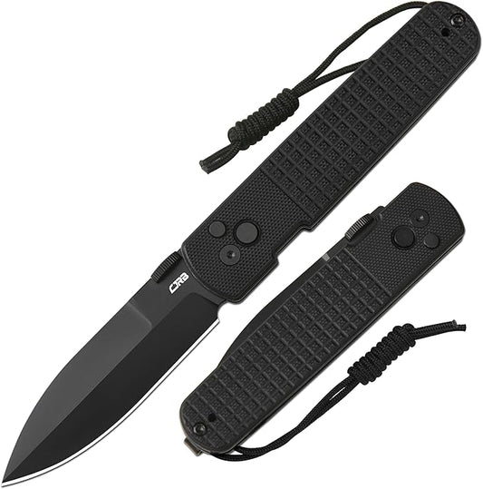CJRB Locust Pocket Knife for Men with 3.15'' AR-RPM9 Steel Blade and G10 Handle, Button Lock with Safety Switch EDC Knife for Camping Survival(1951 Black)