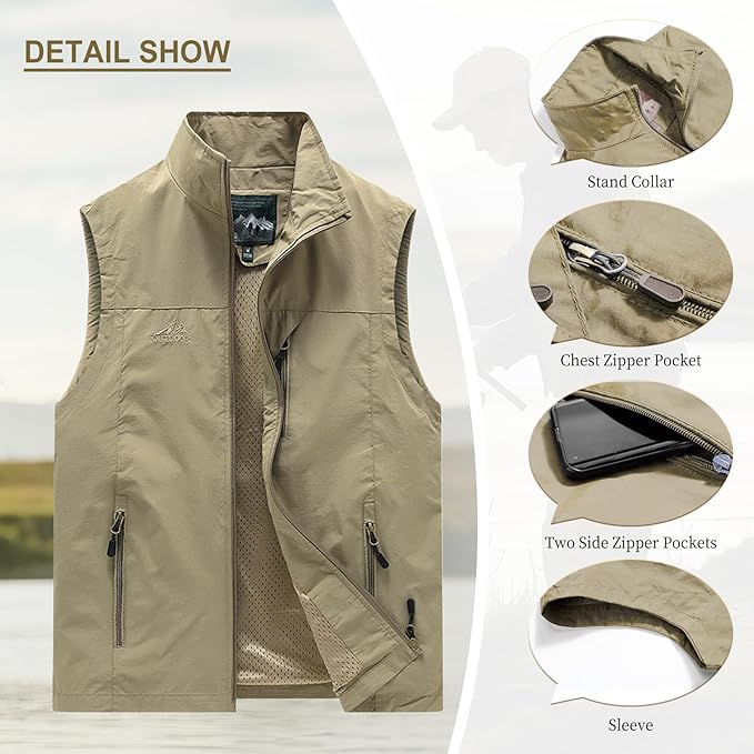 AOTORR Mens Outdoor Lightweight Safari Casual Work Photo Travel Fishing Vests