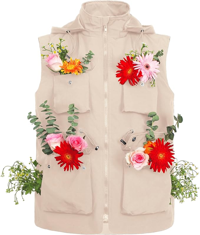 PESION Womens Packable Military Utility Vests Outerwear Waterproof Windbreaker Jacket Cargo Vest with Removable Hood