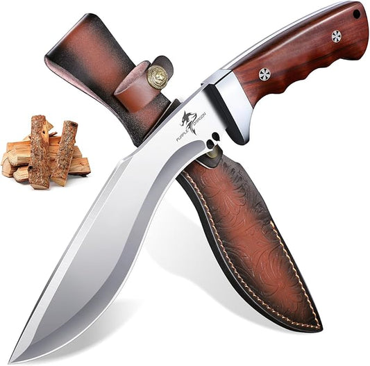 Purple Dragon Kukri Fixed Blade Knife With Sheath, 8 Inch Full Tang Heavy Duty Camping Knives - Gifts for Men