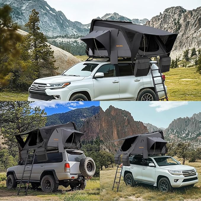 Sanhima Rooftop Tent Hard Shell - Jervis Overland Aluminium ABS Roof Top Tent w/Stargaze Window & LED Strip Light for Car SUV Truck Camping, 2-3 People