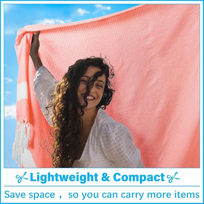 Oversized Turkish Beach Towel Blanket XXL Cotton Sandproof Towels Boho Woven Extra Large Big Sand Free Giant Throw Blankets Huge Quilt XL Picnic Camping Necessities Cloud For Adult Gifts Coral