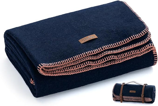 100% Wool Blanket, 48" x 62", Warm, Thick, Washable, Military Wool Blanket, Great for Camping, Outdoors, Sporting Events, Survival Kits,Navy