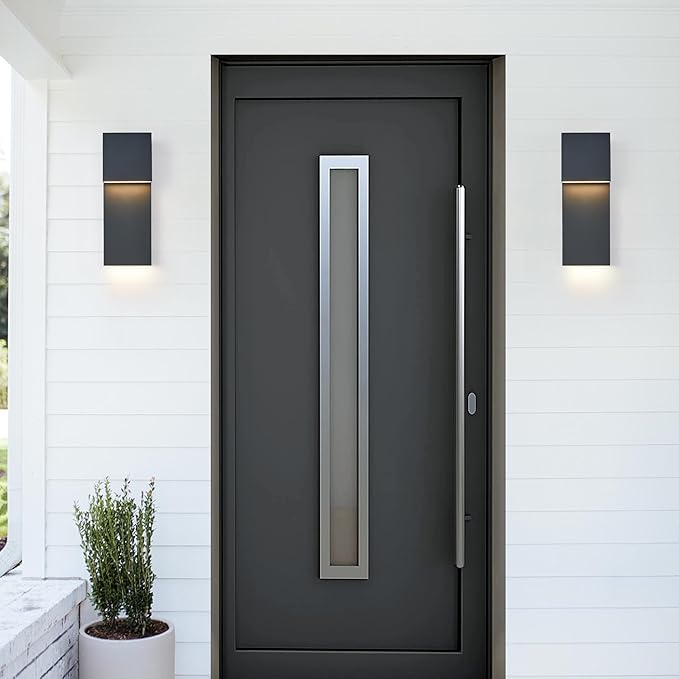 Modern Porch Lights with 2 Pack,Outdoor Indoor Integrated LED Wall Lights,2-Light Total 17W,3000K, Textured Black Finish,Outside Lights Waterproof for House Front Door Patio Garage