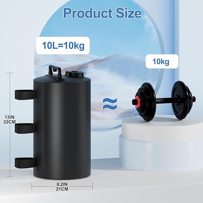 Canopy Water Weights Bag, 88 lb Tent 4 Leg Weights Bag, Portable 10L Water Bag Windproof Fixed Canopy Weights Bag, for Outdoor Pop Up Tent, Canopies, Gazebo, Shelter, 4 Pack (10L Black)