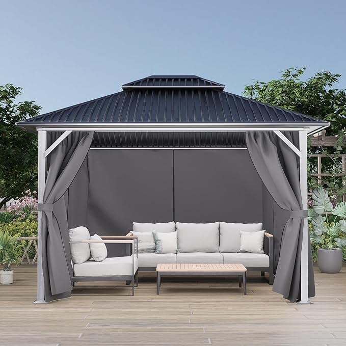 COWVIE 4-Panel 10' x 13' Gazebo Replacement Curtains, Patio Privacy Sidewalls with Double Zipper, Replacement for Outdoor Gazebo Canopy (Curtain Only)