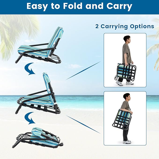 Giantex 4-Pack Beach Chairs for Adults, Folding Camping Chairs with Aluminum Frame, Quick-Drying Cotton Cushion, Shoulder Straps, 300 Lbs Capacity, Lightweight Sling Chairs for Travel, Backpack Chair