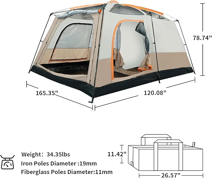 Camping Tent, Easy Setup, 1-2-8-10 Person Waterproof and Portable Tent for Camping Hiking Outdoor