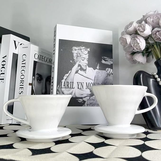 Pour Over Coffee Maker, Single Cup Coffee Dripper, Manual Porcelain Slow Brewing Accessories for Travel, Camping, Office, Home, Cafe, Coffee Gifts (White, Small,1-2Cups)