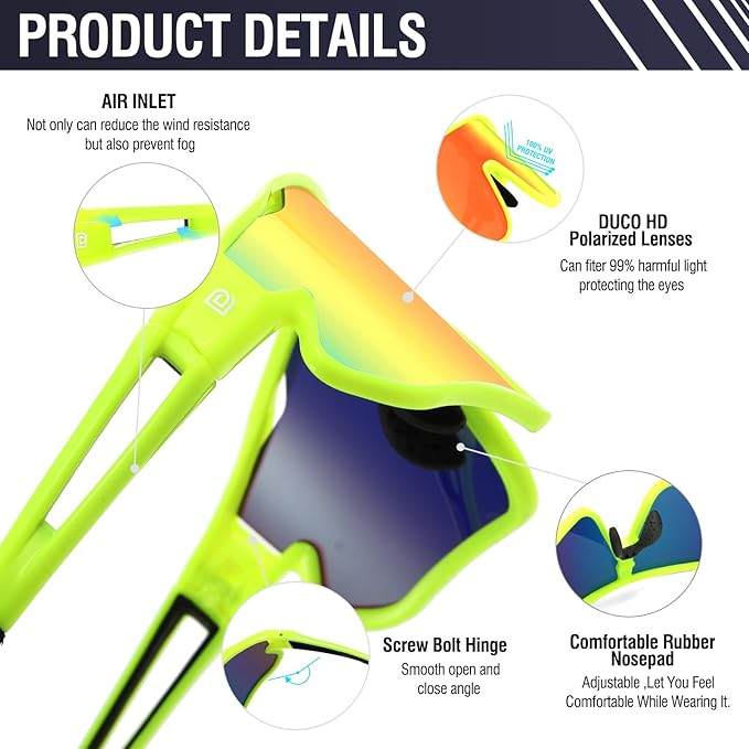 DUCO Sports Polarized Sunglasses for Men Women Running Sunglasses Fishing Cycling Baseball Glasses UV400 Protection DC0023