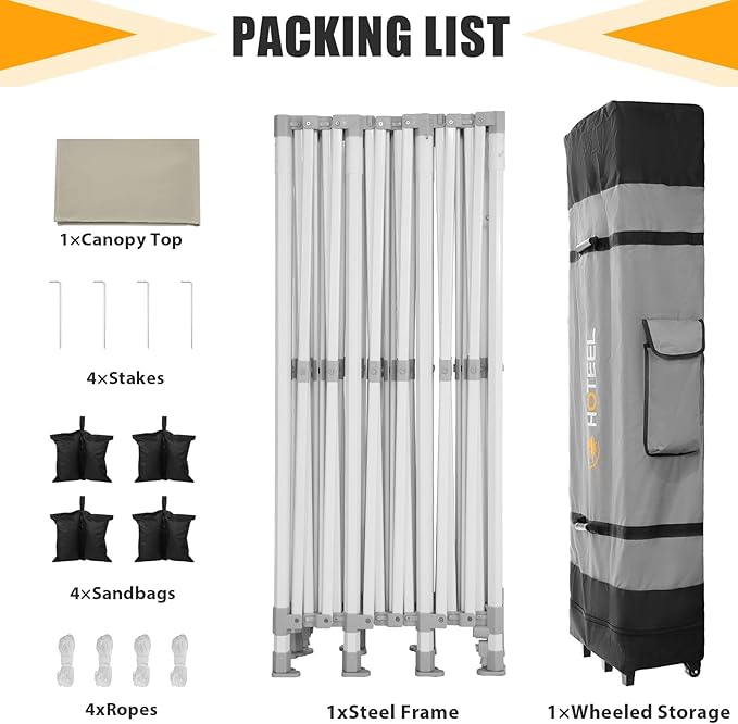 HOTEEL 10x30 Heavy Duty Pop Up Canopy Tent for Parties Event Wedding Commercial Instant Canopy with Wheeled Bag, Party Tent Waterproof UV 50+&Windproof, Upgraded Thick Hexagonal Legs, Khaki