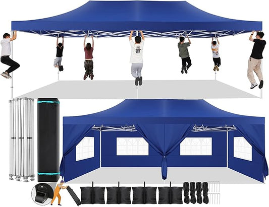 COBIZI 13x26 Pop Up Canopy with 6 Sidewall,Heavy Duty Canopy UPF 50+ All Season Wind Waterproof Commercial Outdoor Wedding Party Tents for Parties Canopy Gazebo with Roller Bag(13 x 26 ft Dark Blue)