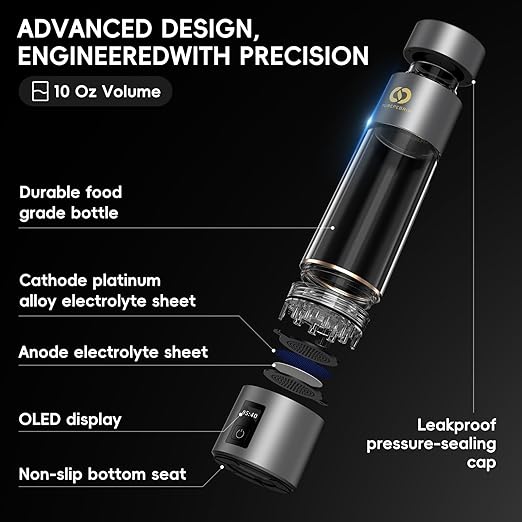 Hydrogen Water Bottle Generator - Up to 6360 PPB - Certified H2 Generator- SPE/PEM Technology- Portable Hydration & Healthy Gift