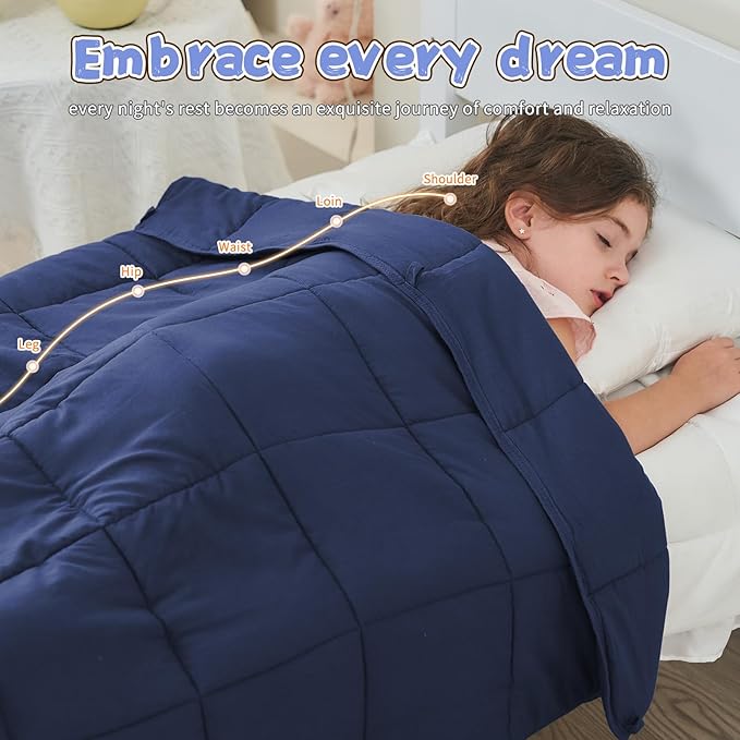 Weighted Blanket Kids (7lbs, 40"x60" Throw Size) - Cooling and Breathable Heavy Blanket for 60-90lbs with Premium Glass Beads - Soft Thick Blankets for All-Season Sleeping Comfort - Navy