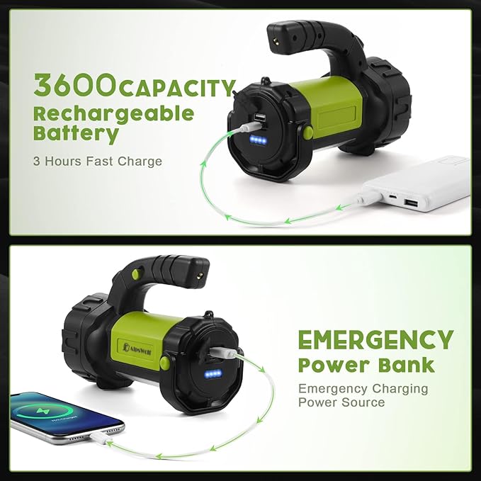 AlpsWolf Camping Lantern Rechargeable, 2 Pack Same LED Flashlight Spotlight Lantern with 800LM, 3600 mAh, Portable Bright Camping Light for Emergency Hurricane, Outdoor Hiking Power Outages