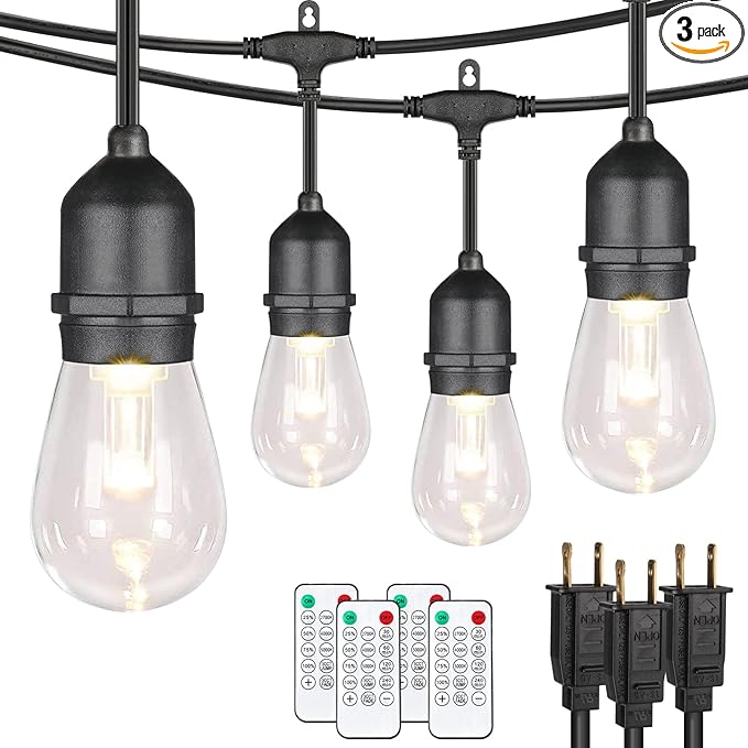 Mlambert 144Ft(3x48ft) 3-Color in 1 48Ft Remote LED Dimmable Outdoor String Lights, Plug-in 2700K/4000K/5000K Waterproof Light for Patio Backyard