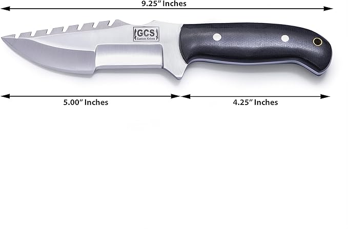 GCS Handmade D2 steel Hunting and Tactical Knife with Micarta Handle Fixed Blade Survival Knife Right Hand Scout Carry leather Sheath for Hunting Camping and EDC GCS 304 - Silver Fang