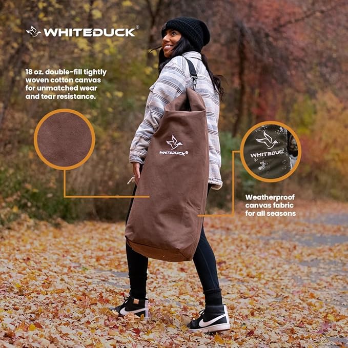 WHITEDUCK Top Load Canvas Folding Duffel Bag, Water Resistant Army Style Shoulder Bag for Men and Women- Gym, Sports, Travel, Hiking, Camping, Backpacking (Small 21" x 36",Olive)