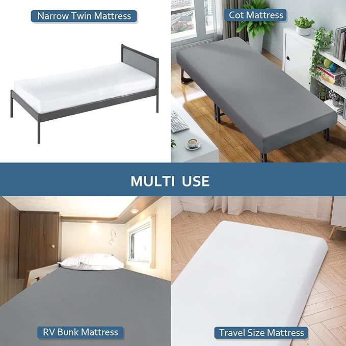 Cot Sheets 31" x 75"(2 Pack), Cot Fitted Sheet Ultra Soft and Breathable Snug Fit for Narrow Twin Mattress/Camp Bunk Beds/RVs Bunk/Guest Beds/Army Cots/Trifold Mattress Grey and White, Cover Only