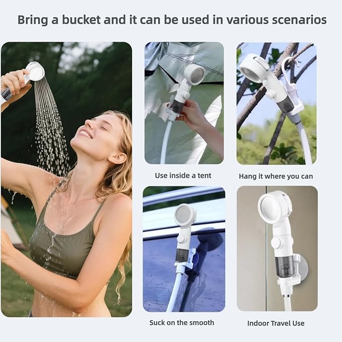 Portable Shower for Camping, Rechargeable Portable Camping Shower Pump with USB-C, Camp Shower with 3 Spray Modes, Outdoor Shower Kit for Camping, RV, Travel, Pet Bath, Watering Plants (+ Mesh Bag)