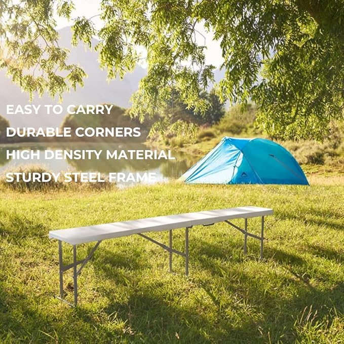 Plastic Folding Bench - Portable Bench Used for Indoor, Outdoor, Picnic, Party, Camping, Dining Seat, Garden Soccer Multipurpose Entertaining Activities, White (2, White, 6 Feet)