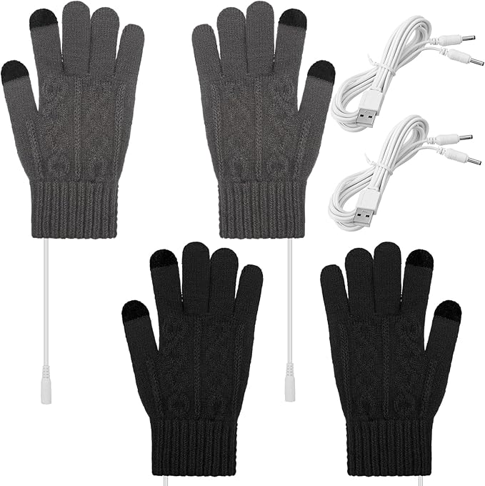 Bencailor 2 Pairs Usb Winter Heated Gloves Mitten Hand Washable Knitting Touchscreen Laptop Gloves