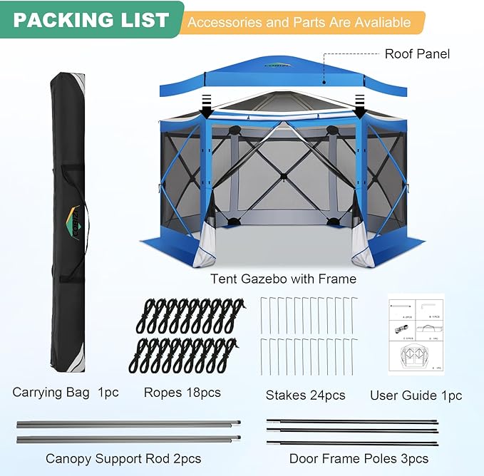 COBIZI 12x12 Pop up Gazebo Screen House Tent for Camping, Outdoor Canopy with Removable Roof & Mosquito Netting, Portable Hub with Carrying Bag and Ground Stakes, Blue