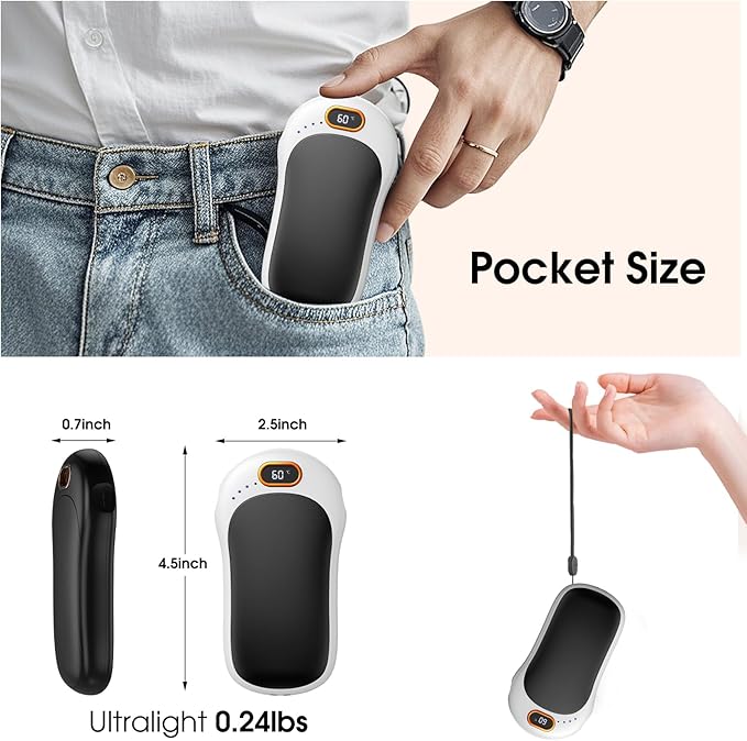 Hand Warmers Rechargeable,2 Pack Double Sided Heating Warmer That Surrounds Warmth for Palm and Fingers,Magnetic Electric Handwarmers 10000mAh with Adjustable Temp,Winter Gifts for Men and Women