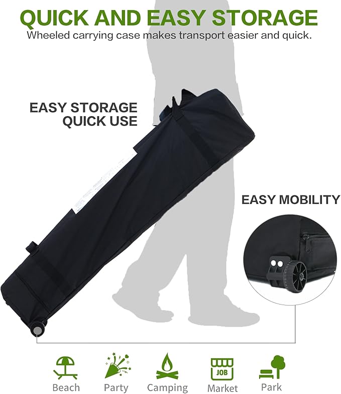 10'x10' Pop Up Canopy Tent with 1 Sidewall and 6 Pockets, One Push Setup, Instant Shade Tent with Vented Roof for Beach Patio Outdoor, Case, 8 Stakes, 4 Ropes, 4 Sandbags (Cyan, 10x10)