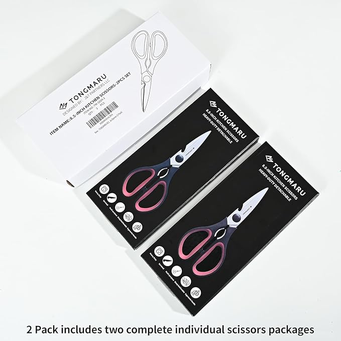Kitchen Cooking Shears Heavy Duty Kitchen Scissor with, Detachable, All Purpose Scissors, Dishwasher Safe Scissors, Serrated Blades, Nutcracker and Bottle Opener function included (2 Pack)
