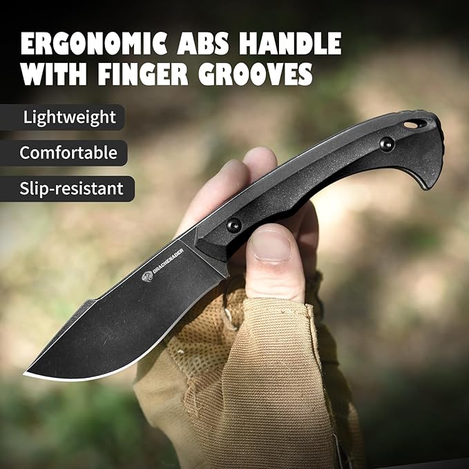 Survival Knife with Fire Starter L-Y, 7.68" Tactical Small Fixed Blade EDC Knife for Men, Full Tang, Stonewashed Black Blade & Black Handle