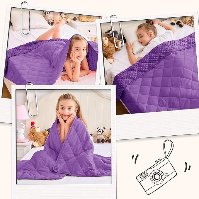 Weighted Blanket Kids (7lbs, 40"x60" Throw Size) - Breathable Minky Heavy Blanket for 60-90lbs with Premium Glass Beads - Soft Thick Blankets for All-Season Sleeping Comforter - Purple