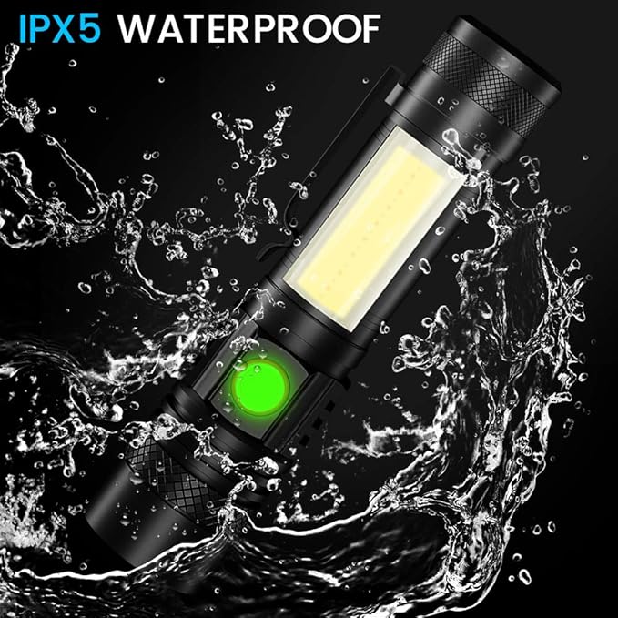 Rechargeable Flashlight, Magnetic LED Flashlight 【Battery Not Included】with COB Work Light, Pocket Tactical Flashlights with 6 Modes,1000 Lumens Super Bright,Waterproof,Zoomable,for Camping,Emergency
