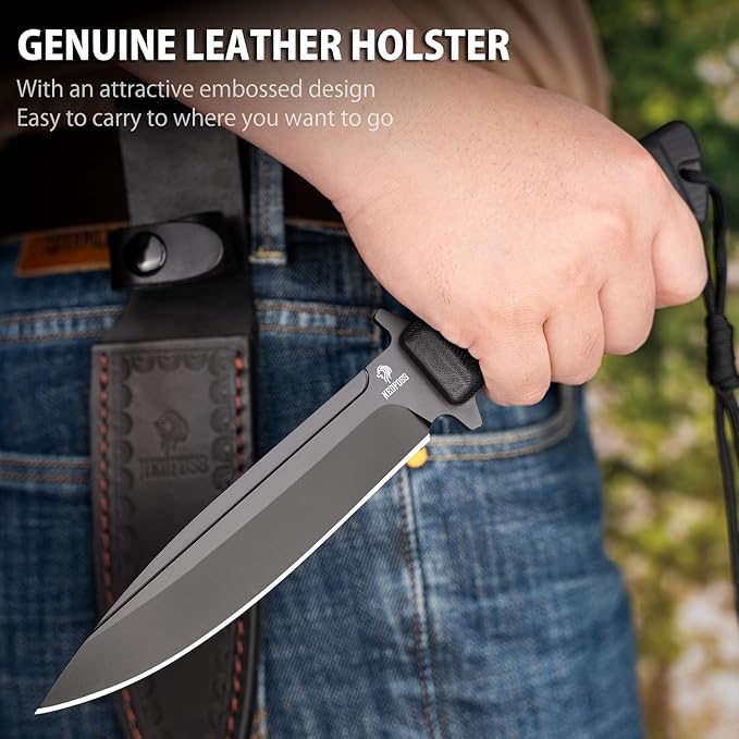 NedFoss BLACK PHOENIX Hunting Knife with Holster, 5.5" 8Cr14Mov Survival Fixed Blade Knife, G10 Handle, Bushcraft & Camping Gifts for Men