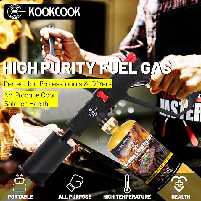 14.1oz MAPP Gas 4 Packs Kit 99.99% High Purity Equal to MAPP Gas Hotter than Propane No Odor Cooking Searing Camping Gas to Broil Sous Vide for Welding Brazing Soldering Propane Torch Head On