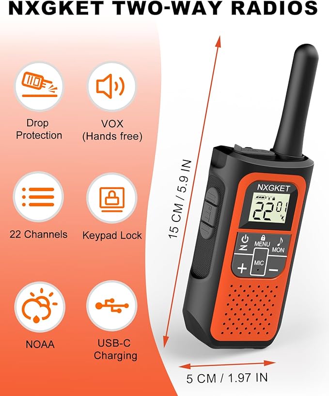 Walkie Talkies Long Range for Adults Long Distance Rechargeable Walkie Talkies 4 Pack with FRS 2-Way Radios Waki Taki NOAA VOX Built-in Li-ion Battery for Camping Hiking Biking Cruises Ski