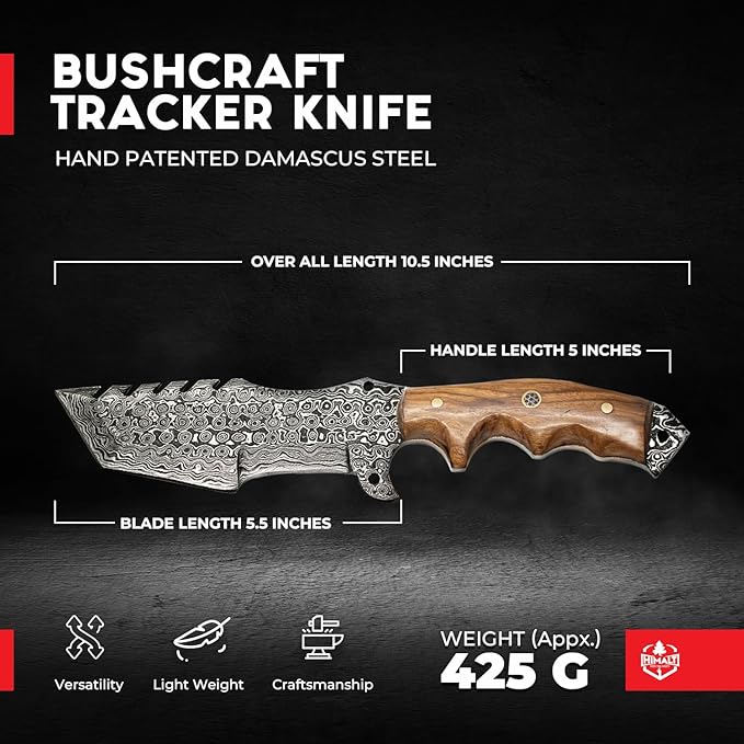 Handmade 10.5” Damascus knife- Fixed Blade Hunting Knife with Sheath-Walnut Wood Handle-Survival Knife-Camping knife-Bushcraft Knife-Ideal For EDC, Skinning,Outdoor-Best Hunting Knives For Men.
