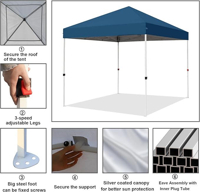 Northroad 8X8 FT Pop Up Canopy, Outdoor Instant Canopy Tent Slant Legs with Carrying Bag, Portable Gazebo Shelter for Wedding Party,Commercial Event,Patio,Garden,Beach -Lake Blue