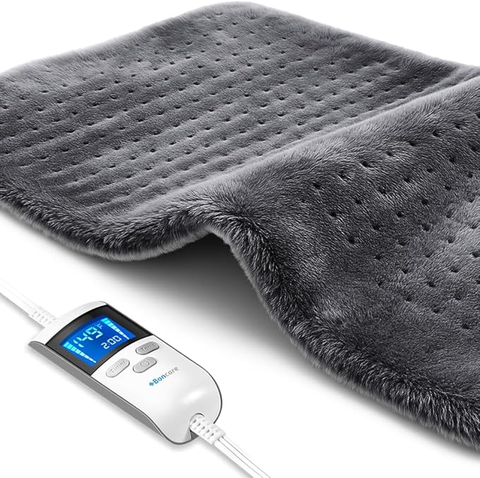Boncare® LCD Digital Control 12” x 24” Heating Pad for Back Pain Relief and Cramps with Auto Shut off Large Size 6 Temperature Settings 6 Timers Super Soft Velvet Moist / Dry Hot Heat Pad (Dark Gray)