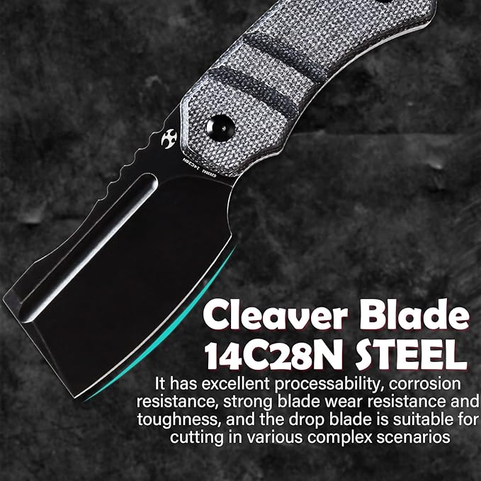 KANSEPT Knives Korvid S Fixed blade Hunting Camping Hiking Knife with 2.9''14C28N Cleaver Fixed Blade and Black Micarta Handle, Kydex Sheath for Men Women Everyday Carry G2030A1