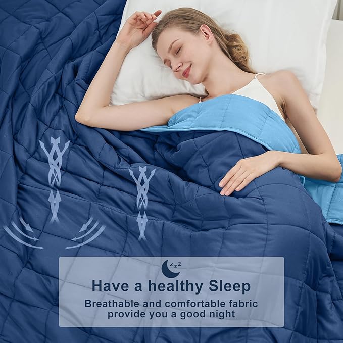 Weighted Blanket for Adults 20lbs, 48"x72" Twin Size, Cooling Heavy Blanket for 130-220lbs with Premium Glass Beads, Soft Thick Big Blankets for All-Season Sleeping Comfort Breathable, Blue