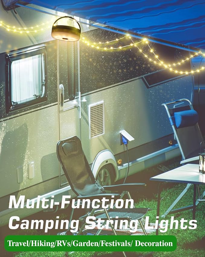 Anpro 4 in 1 Camping String Lights, 32.8 Ft String with Warm White 130 LEDs, USB Rechargeable with Remote Control, Adjustable Brightness, 6 Light Modes, Portable Camping Light for Outdoor, Decoration