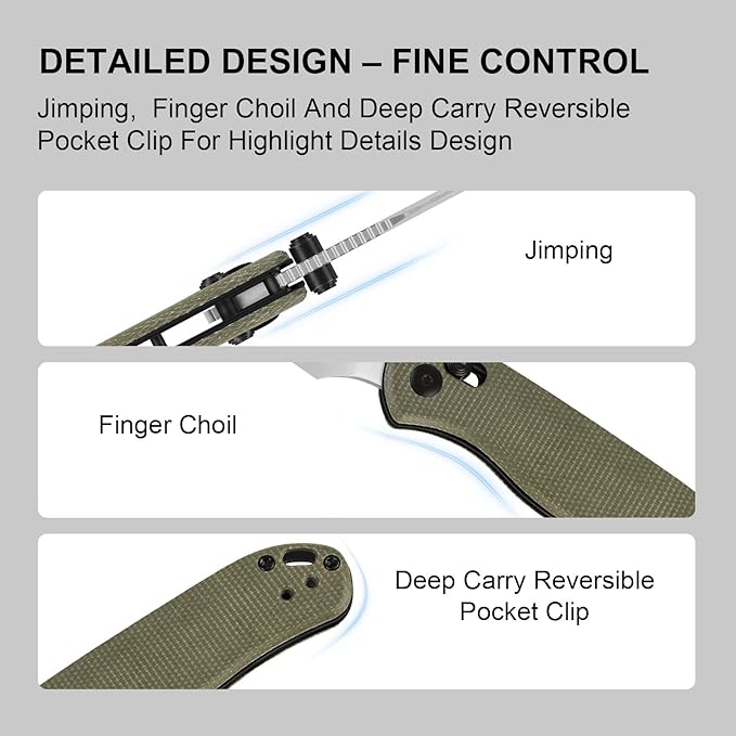 Kizer Drop Bear 2 Pocket Knife, 2.85" Nitro-V Clip Point Blade Folding Knife with Green Micarta Handle, Clutch Lock EDC Knives with Jimping on Spine for Men Women V3619.2KC1