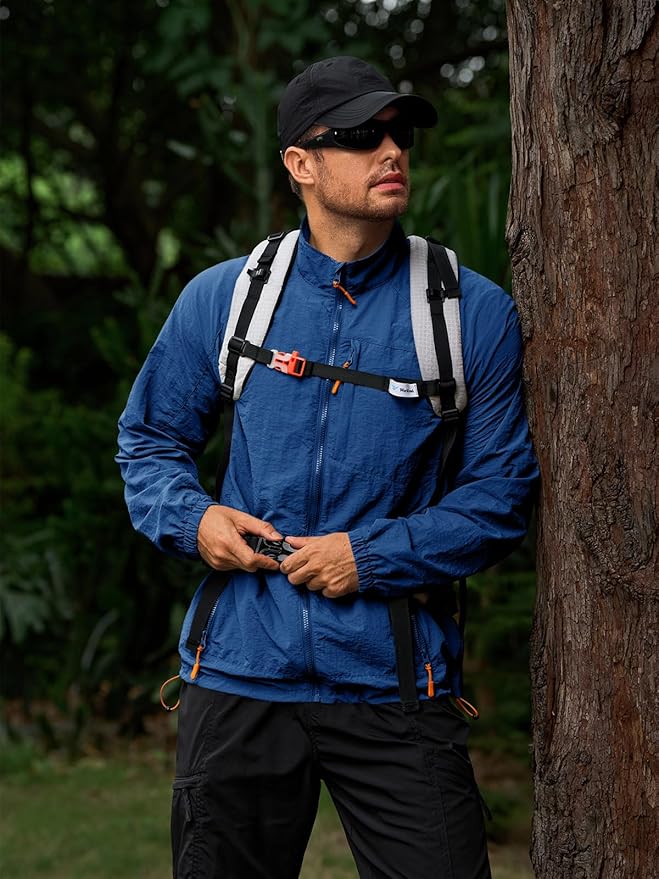 Yousify Mens Lightweight Jacket Windbreaker Full Zip Long Sleeve Outdoor Athletic Jackets for Hiking