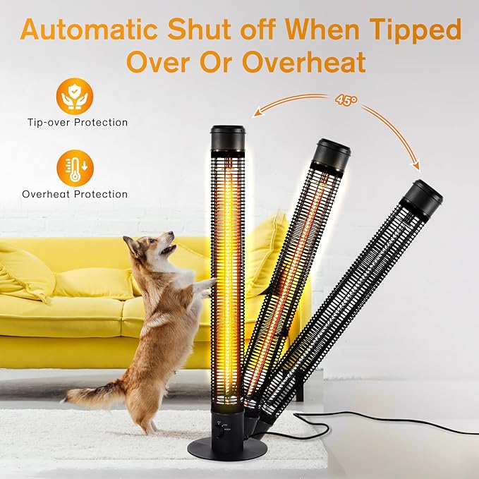 Patio Heaters for Outdoor Use, 45" 1500W Outdoor Electric Heaters, Large Standing Infrared Outdoor Heaters for Patio, Carbon Fiber Radiant Heater for Yard, Garage, Home